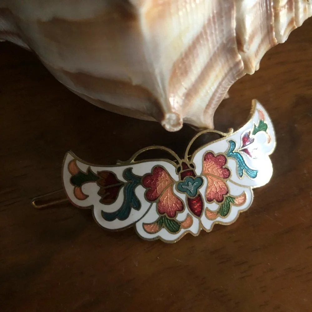 Vintage Cloisonné Butterfly Barrette